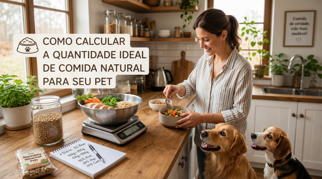 Tutor pesando a quantidade ideal de comida natural para cão e gato