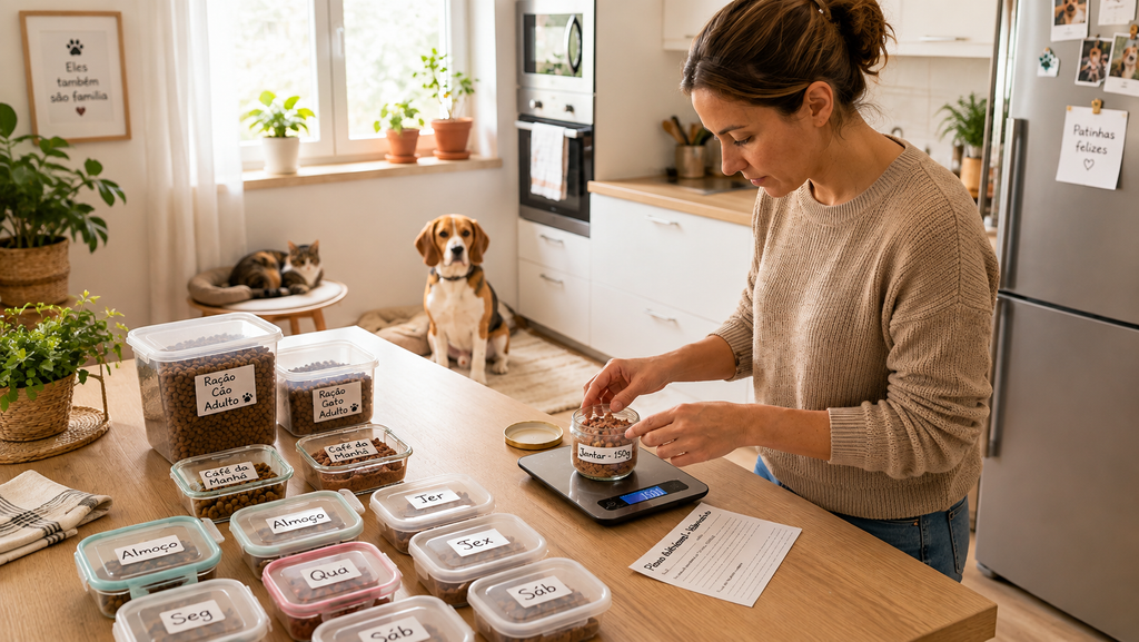 Tutor organizando dieta de eliminação prescrita para cão com suspeita de alergia alimentar